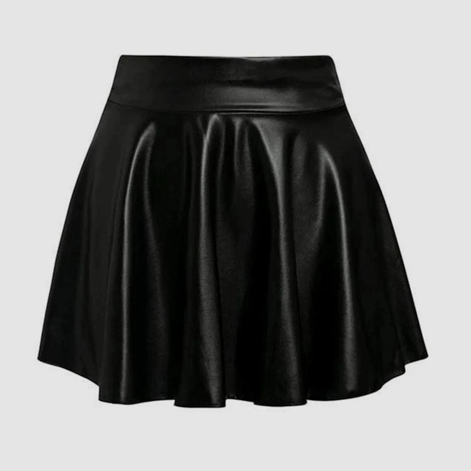 Women\'s Fashion High Waist Pleated Solid Color Short Skirt Loose Skirt Metallic Skater Skirt Sparkly Korean Style Women\'S Skirt