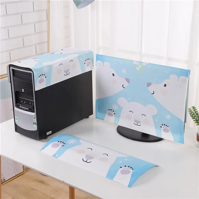 3pcs/Set 19-32Inch Computer Dust Cover Korean Pastoral Cloth Cute Cartoon LCD Cover Towel Desktop Protection Computer Cover