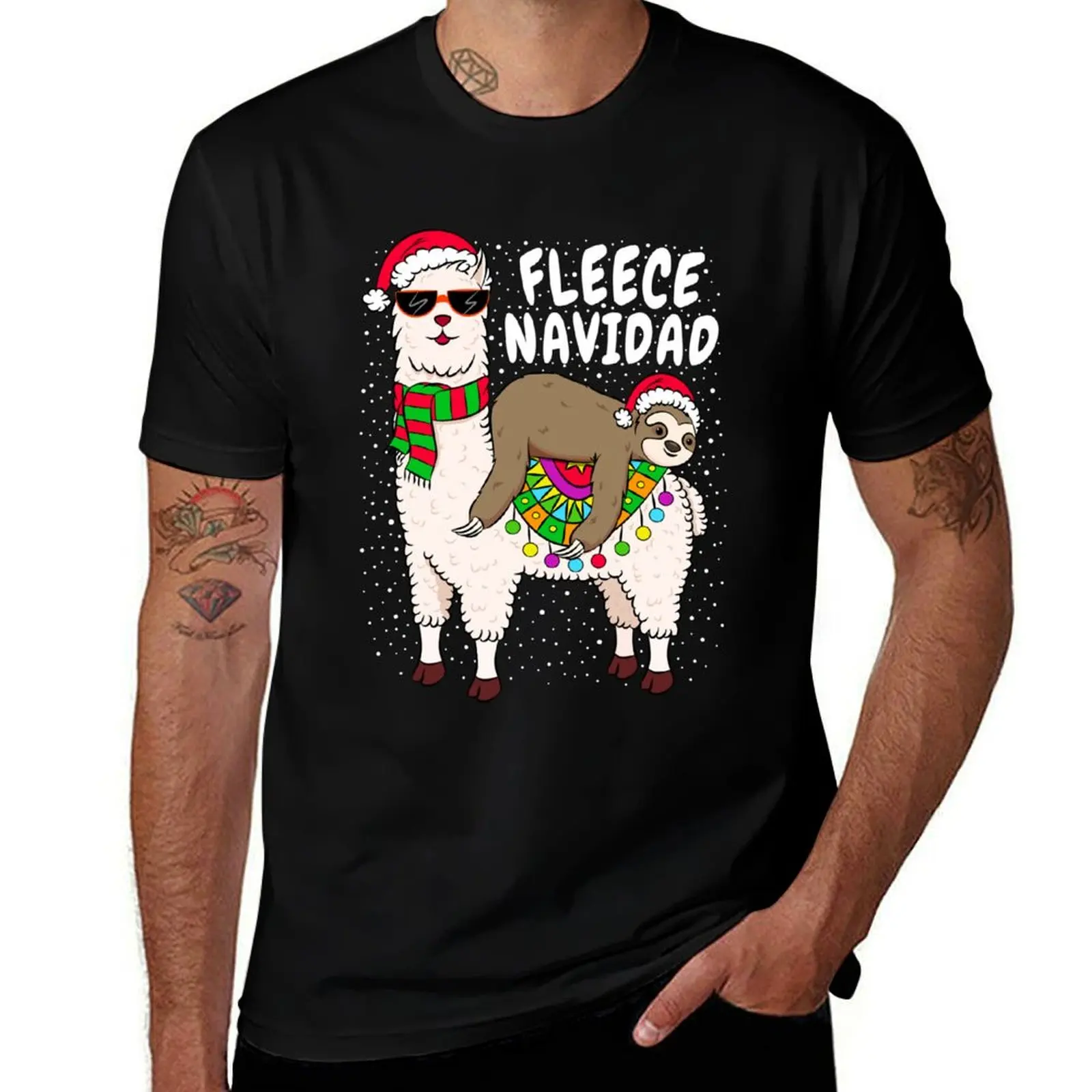 Fleece Feliz Navidad Sloth Riding Llama Christmas Sweater T-Shirt Plus Size Basic Short Sleeve Top T-Shirt