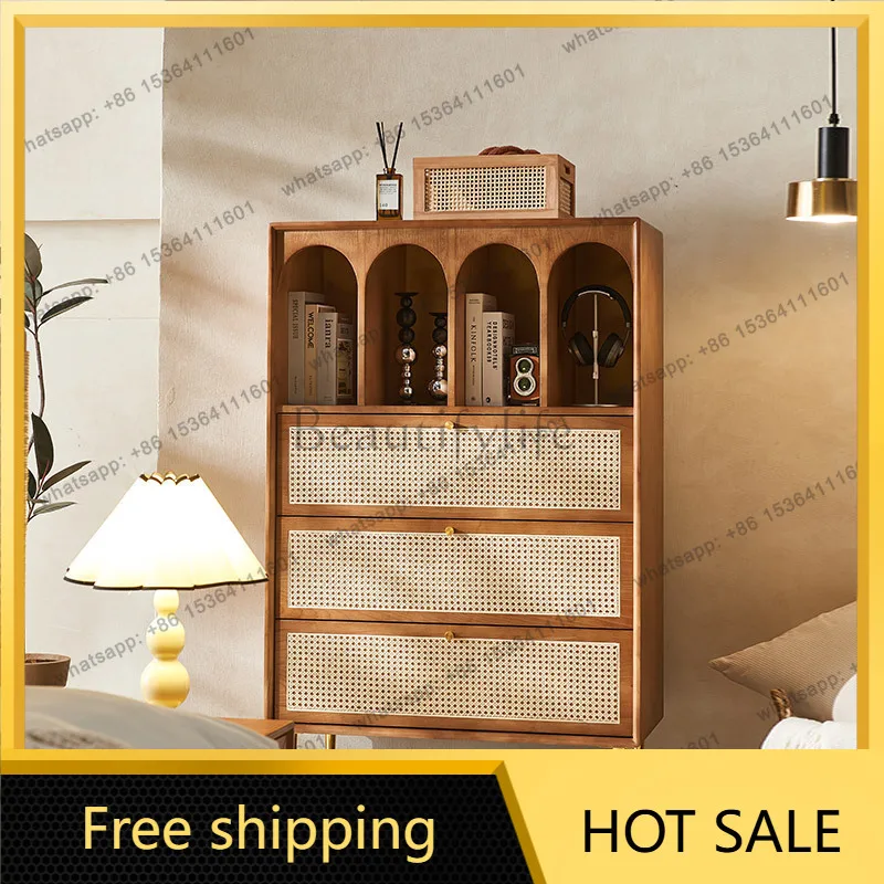 FG retro solid wood rattan medium and ancient style locker multi-functional entrance display cabinet