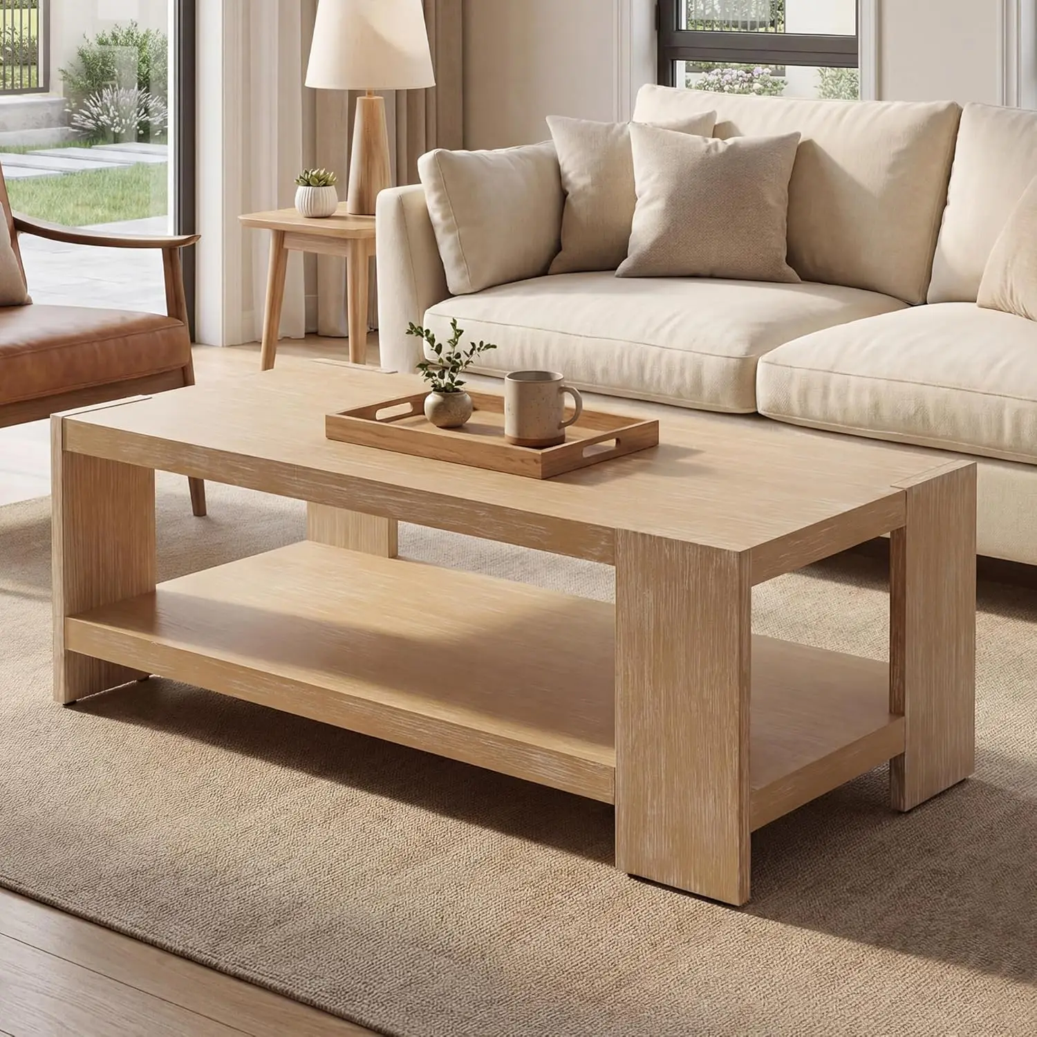 

Журнальный столик 47 дюймов с 2-уровневым хранением, прямоугольный центральный стол в стиле фермерского дома с ножками из массива сосны, на заказ