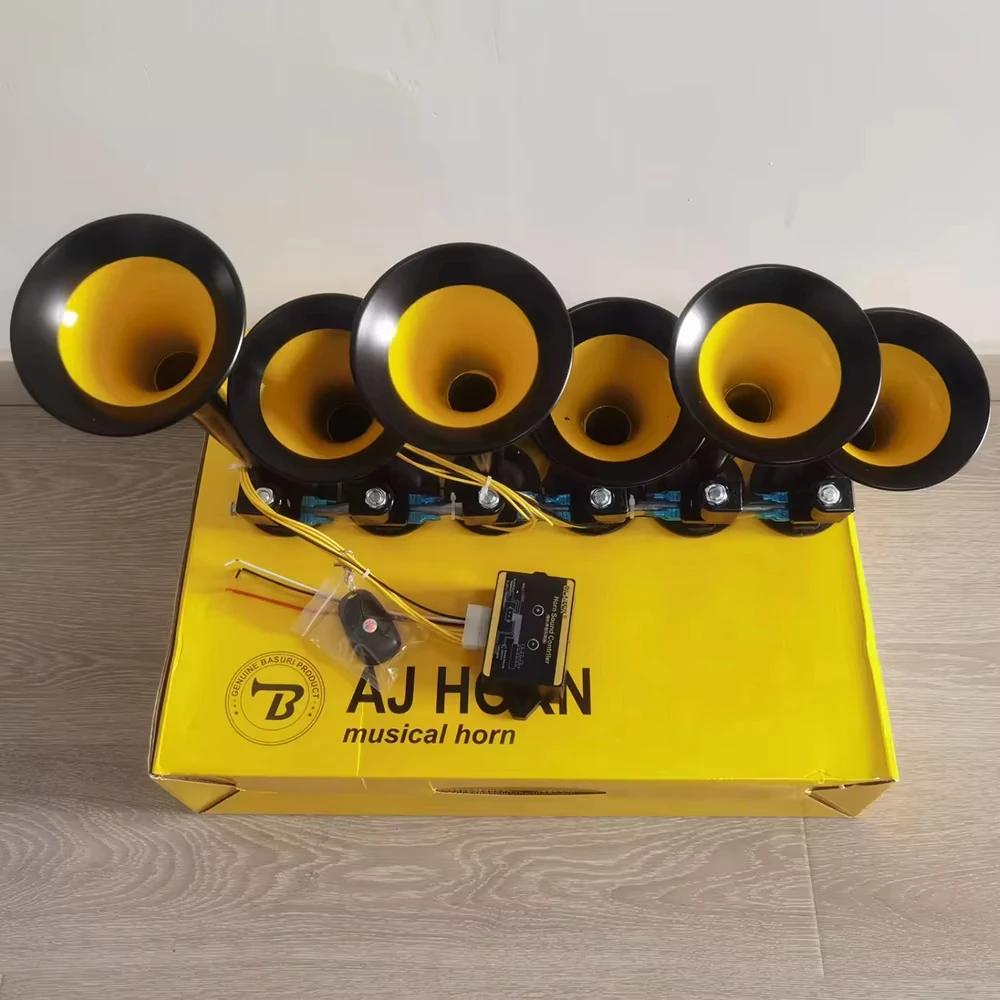 LED 125DB Air Horn 12/24V 36-tone 6-Tube Modification Truck Train Trailer Loud Electric Horn Solenoid Valve Loud Speaker Siren