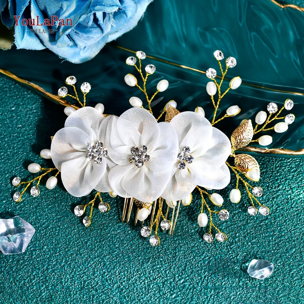 

YouLaPan Golden Color Flower Hair Comb Handmade Wedding Side Comb Hair Accessories Bride Headdress Fashion Headwear HP855
