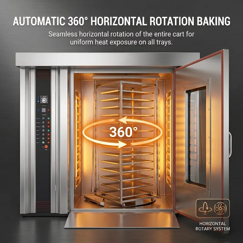 Customize Rotary Convection Oven Industrial Bakery Revolving Tray Oven for Bread and Pastry Production