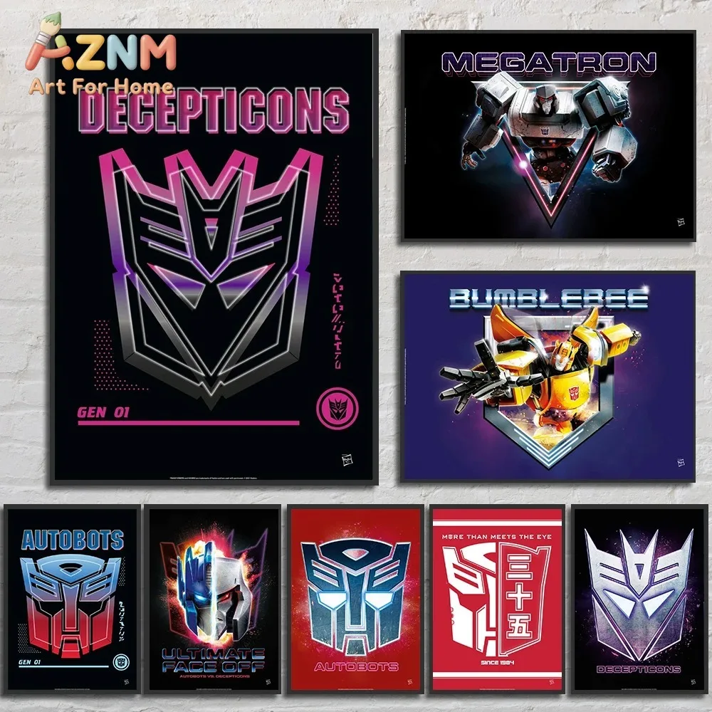 

Постер с эмблемами Трансформеров, печать на холсте, эстетичный декор для комнаты мальчиков и детей, украшение стены с логотипом фильма «Трансформеры»