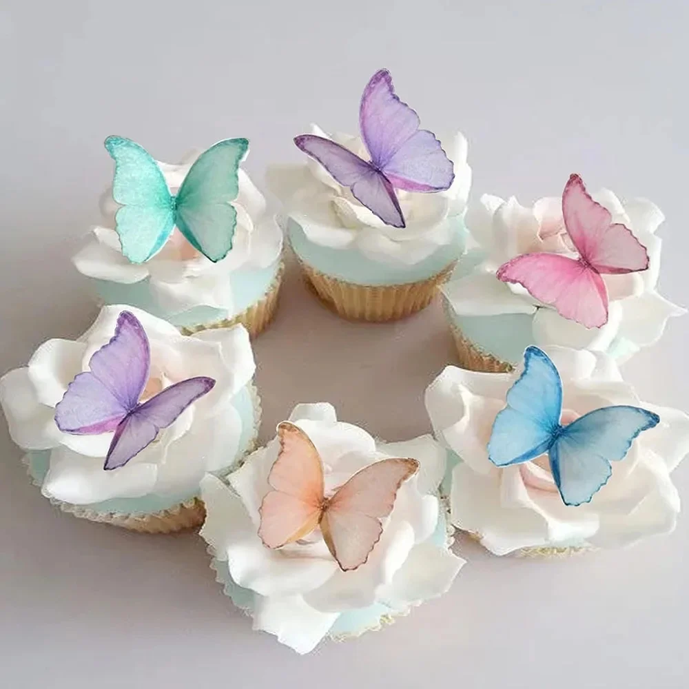 48Pcs Butterflies Wafer Paper Set Cake Decorations Cupcake Topper Cupcake Topper Dessert Sign Dessert Table Arrangemen