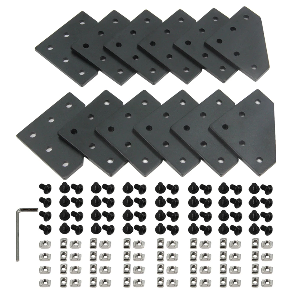 12 قطعة/المجموعة أسود L شكل قوس الزاوية لوحة مع مسامير + T-المكسرات ، 5 حفرة 90 درجة لوحة مشتركة لملف الألومنيوم سلسلة 2020 #1