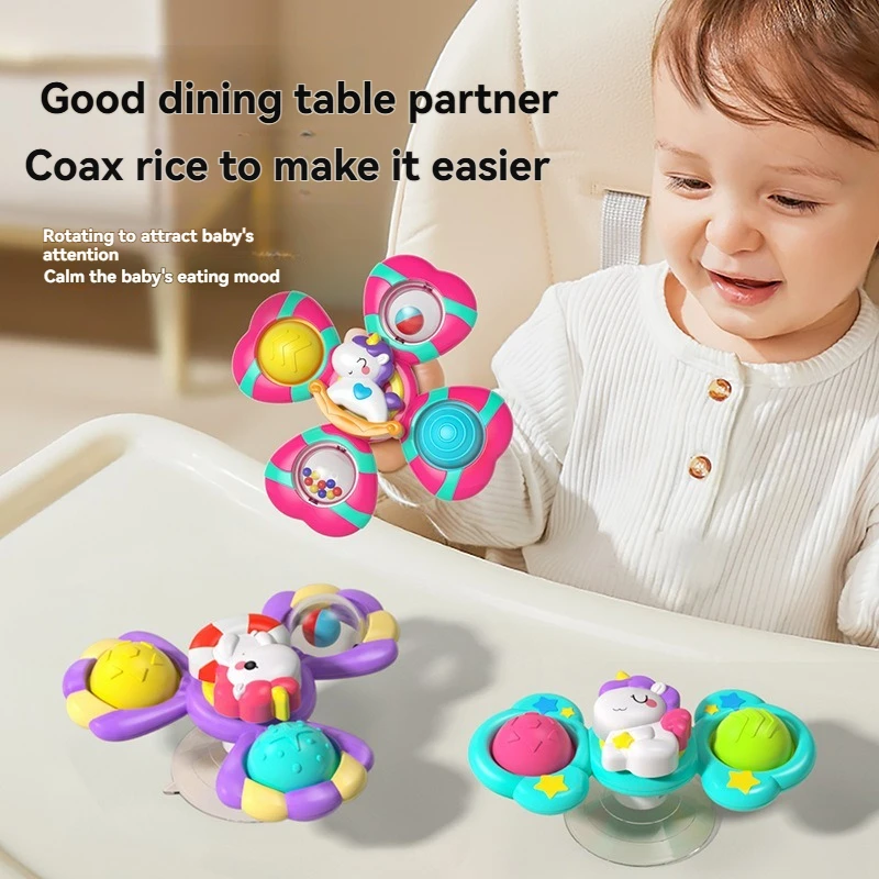Baby Suction Cup Spinning Fun Unicorn Dining Table Press Top Teething Ring, Bathroom Bath Spinning Fun Toy