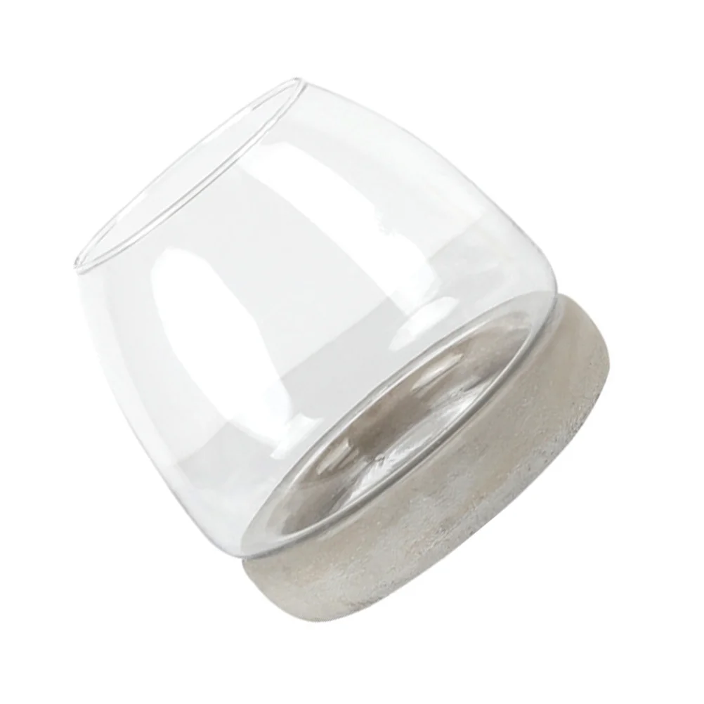 

Simple Glass Flower Vase Cement Base Exquisite Craft Home Office Decor Floral Arrangement Container Straw Mushroom Type Ornament