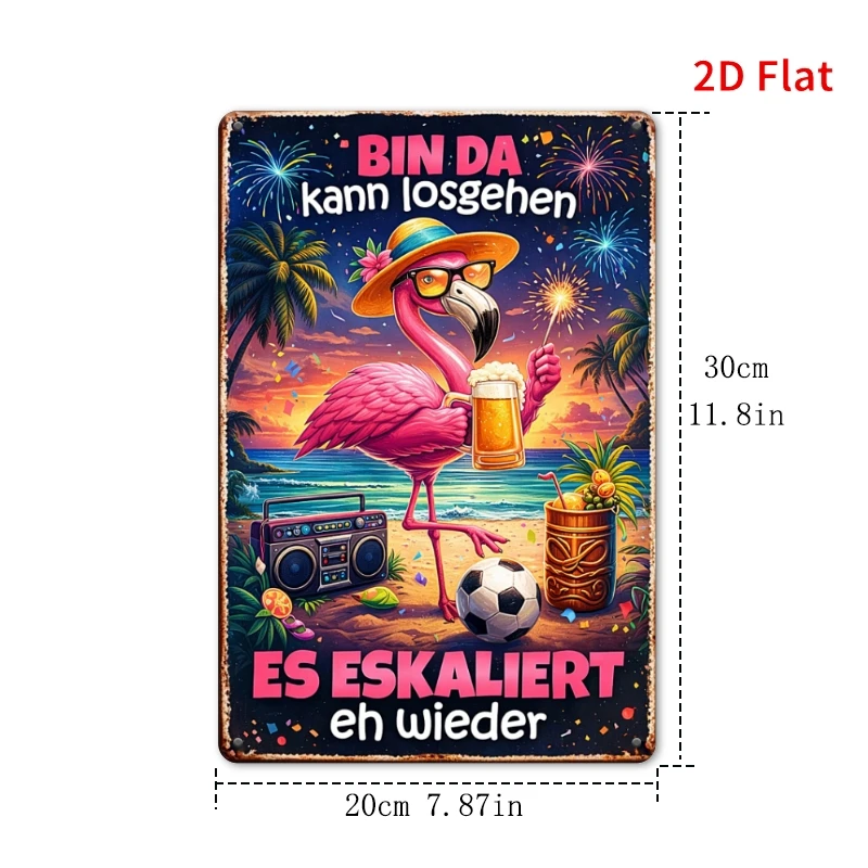CIFBUY Vintage Tropical Flamingo Party Can Begin German Metal Sign Waterproof Durable Aluminum Wall Art Patio Yard Pool Beach Ho