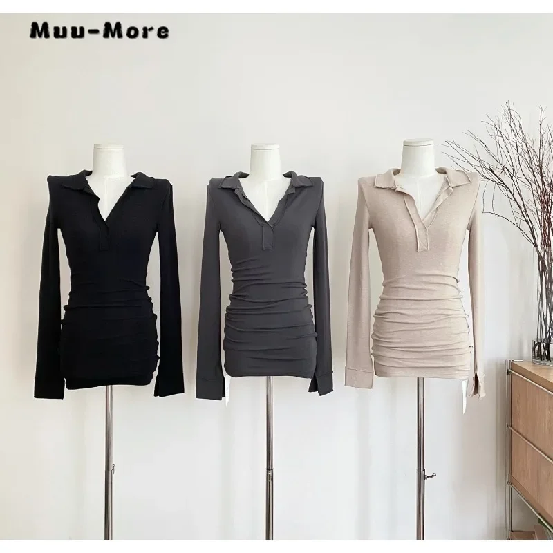 

2023 Winter Sexy Long Sleeve Turn Down Collar Mini Dresses Women's Causal Solid Color Chic High Waist A-Line Hotsweet Dress