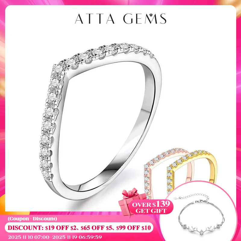 

ATTAGEMS Moissanite Diamond Rings Jewelry Women Engagement Ring 925 Sterling Silver Jewelry Wedding Moissanite Band Ring