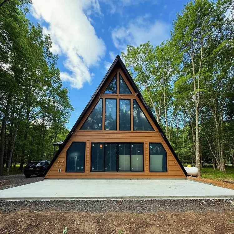 A-Frame House Prefab Triangle Cabin Modern Wood Villa Luxury Tiny Home for Garden Guest Room Office and Mountain Resort Stay