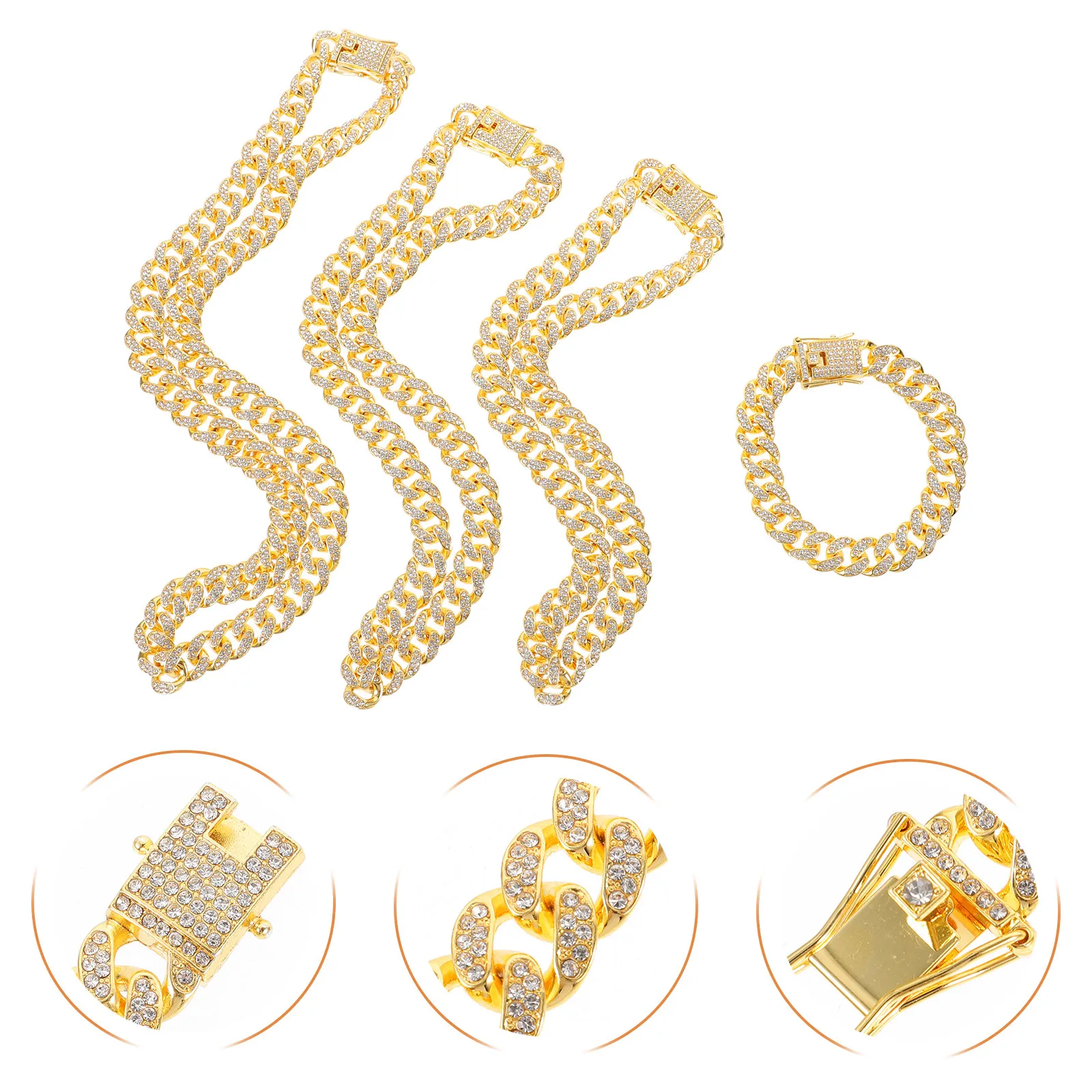 

Набор из 4 предметов: цепочка-колье и браслет в стиле хип-хоп, с покрытием из страз, для мужчин и женщин, унисекс