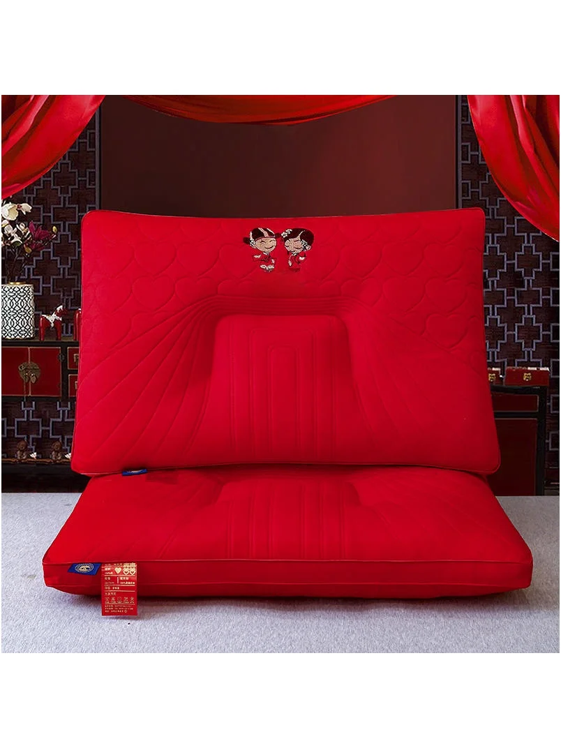 

Wedding Celebration Red Latex Pillow Couples Luxury Bedding Matching Set Hotel And Home Use Medium Support Rectangle Pillow