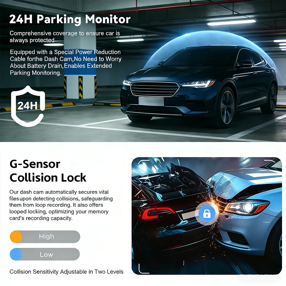 ACCEO 4K Ultra HD كاميرا سيارة ذكية واي فاي للرؤية الليلية 1080P كاميرا الرؤية الخلفية طقم سلك الصلب دعم وضع وقوف السيارات على مدار 24 ساعة