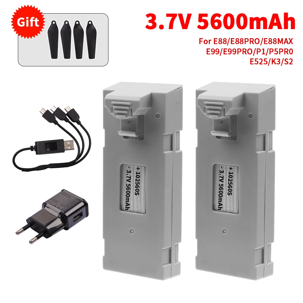 Baterai Lipo 3.7V 5600mAh isi ulang untuk Drone RC E88 E88PRO E99 S2 P1 K3 P10 A13 S98 E525 RC suku cadang Quadcopter Baterai + pengisi daya