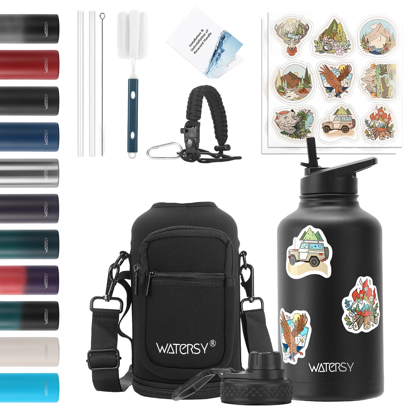 Botella de agua aislada WATERSY de 32/40/64oz, termo de vacío de gran capacidad, vaso de café de acero inoxidable para exteriores, viajes