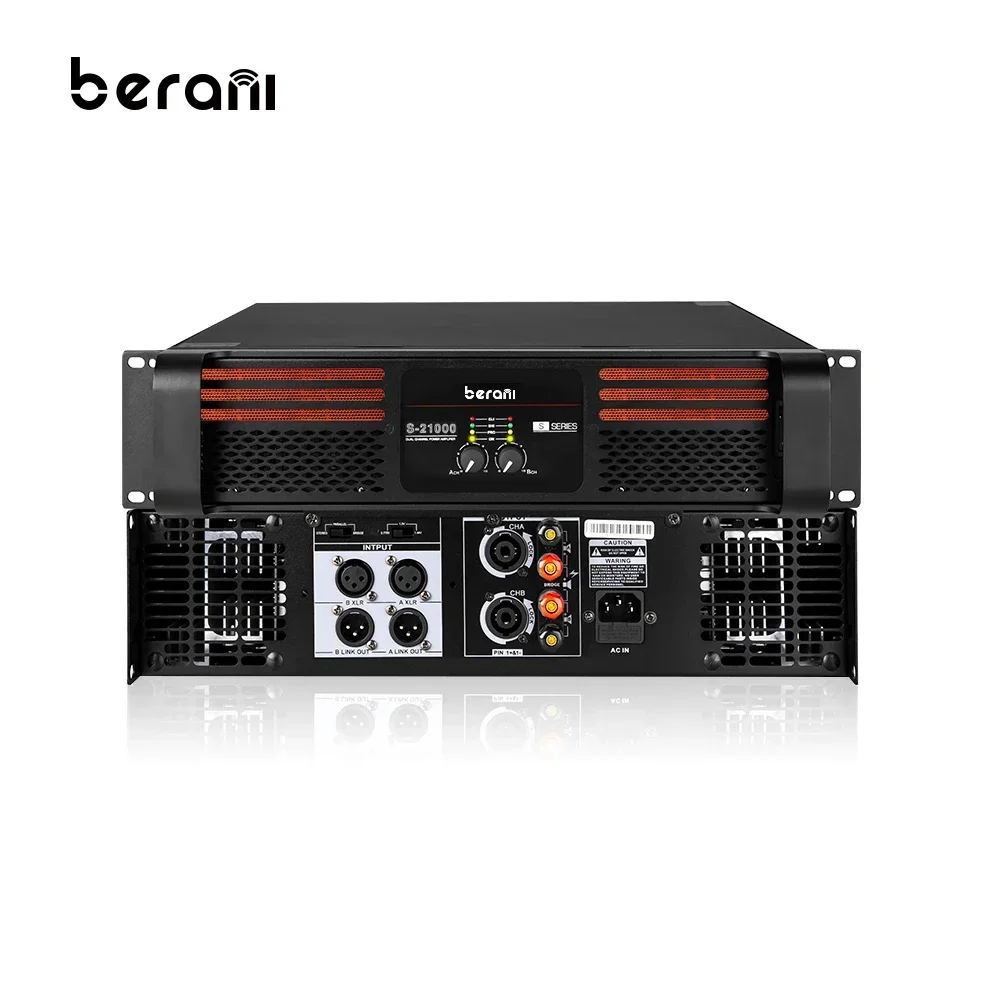 

Berani S-21000 Good Quality 2 Channel 2Fans Class H 3U 3200W Subwoofer Guitar Karaoke Professional Audio Amplifier