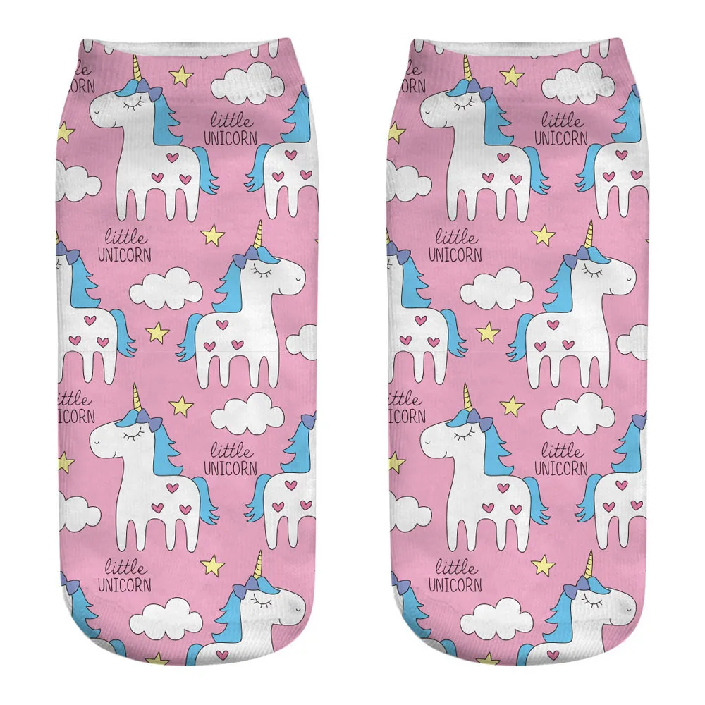 Harajuku 3D Druck Einhorn Frauen Kawaii Ankle Licorne Chaussette Femme Calcetines Mujer Nette Kunst Socken Unisex – Detail 27