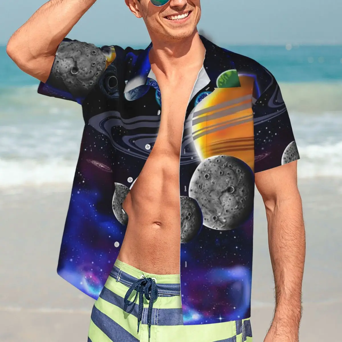 

Solar System Space Planets Universe Hawaiian Shirts Casual Men Short Sleeve Shirt for Summer Beach Men's Button Tops