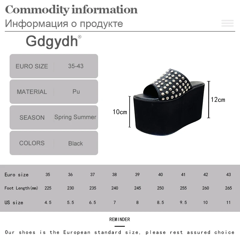 Gdgydh Studded Women\'s Platform Sandals High Heels Wedge Open Toe Slip On Backless Mules Summer Slippers Shoes Big Size