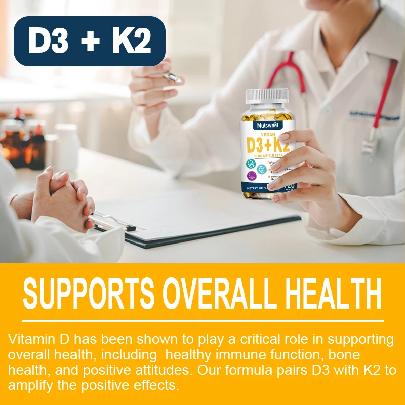 D3K2 Vitamin Capsules High Calcium Absorption Growth Hormone Teeth Skeletal Heart Bone Joints Health Blood Circulation Soft Gels