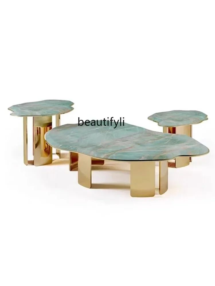 

Italian light luxury cloud special-shaped natural marble high and low combination coffee table designer living room, set table