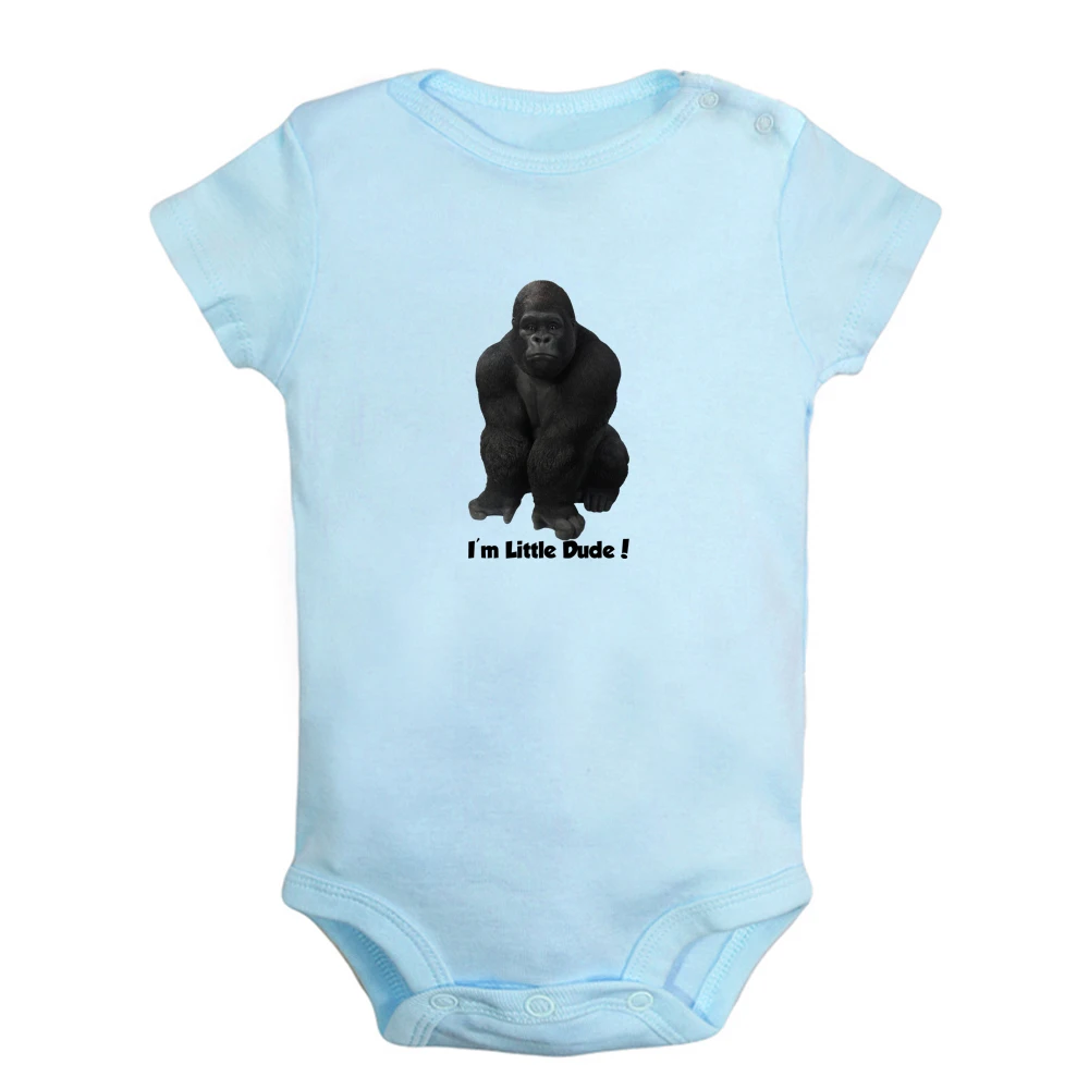 iDzn NEW I'm Little Dude Cute Gorilla Baby Rompers Baby Boys Girls Fun Print Bodysuit Infant Short Sleeves Jumpsuit Kids Clothes