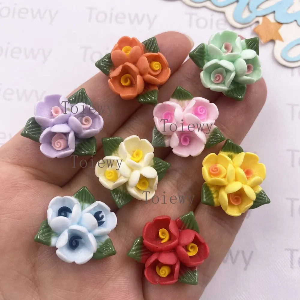 12 pièces résine coloré trois feuilles Rose Flatback fleur Figurine noël Art décor bricolage mariage Scrapbook bijoux artisanat accessoires