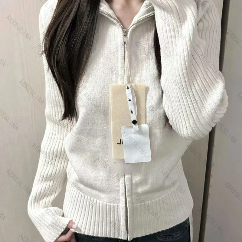 

Осенний американский Highstreet модный удобный универсальный вязаный тонкий кардиган в стиле ретро, классический однотонный вязаный кардиган на молнии