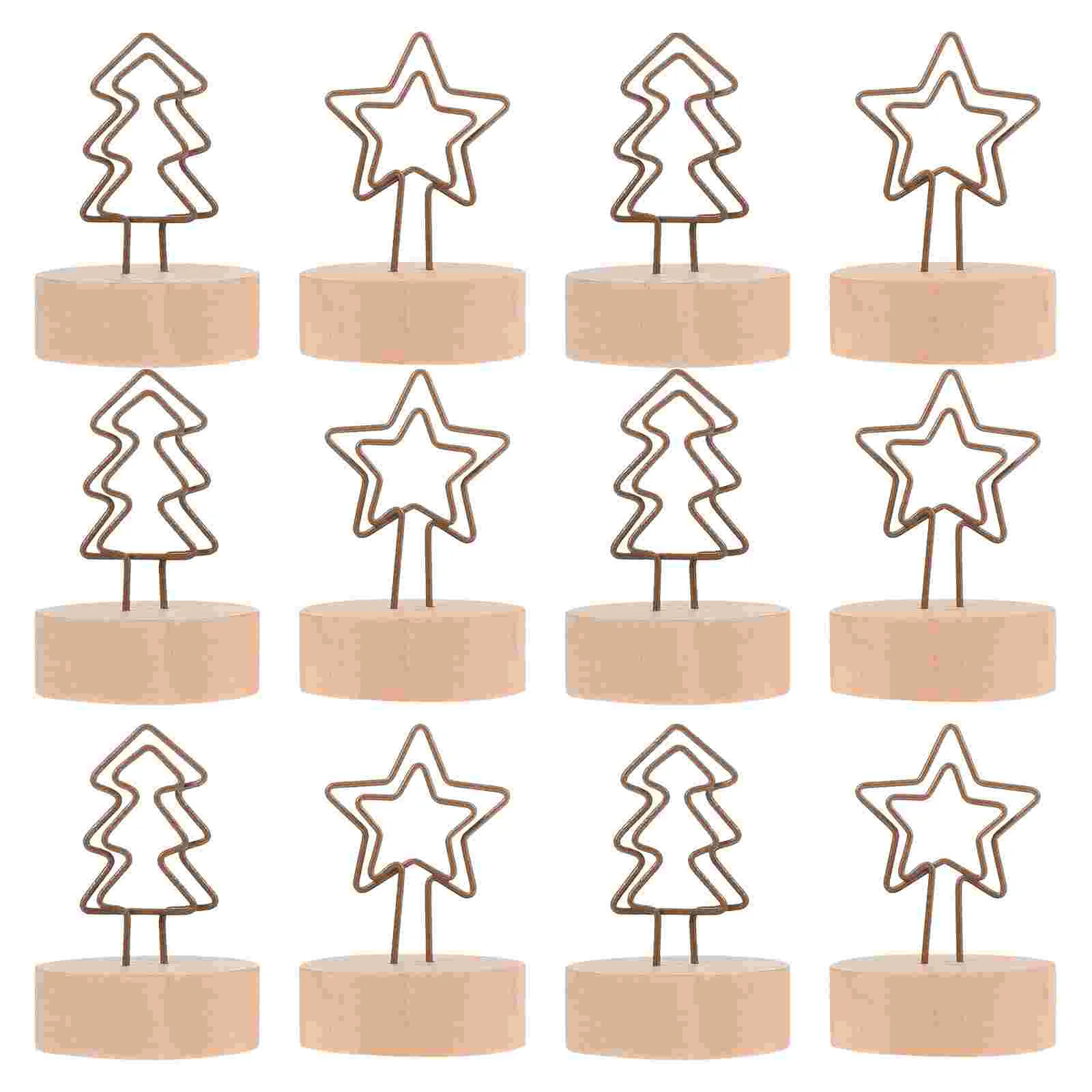 12 Pcs Note Folder Iron Work Clamp Cards Holder Table Top Christmas Tree Decorative Clips Trees Xmas Wood Desktop Note-holders