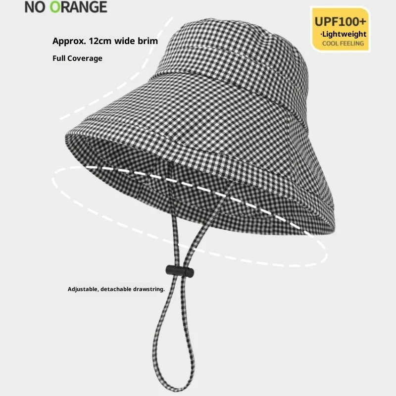 1pc Korean Summer Bird Plaid Bucket Cap Curled Wide Brimmed Quick-dry Plaid Sun Hat Foldable Bow Fisherman Cap for Leisure Beach