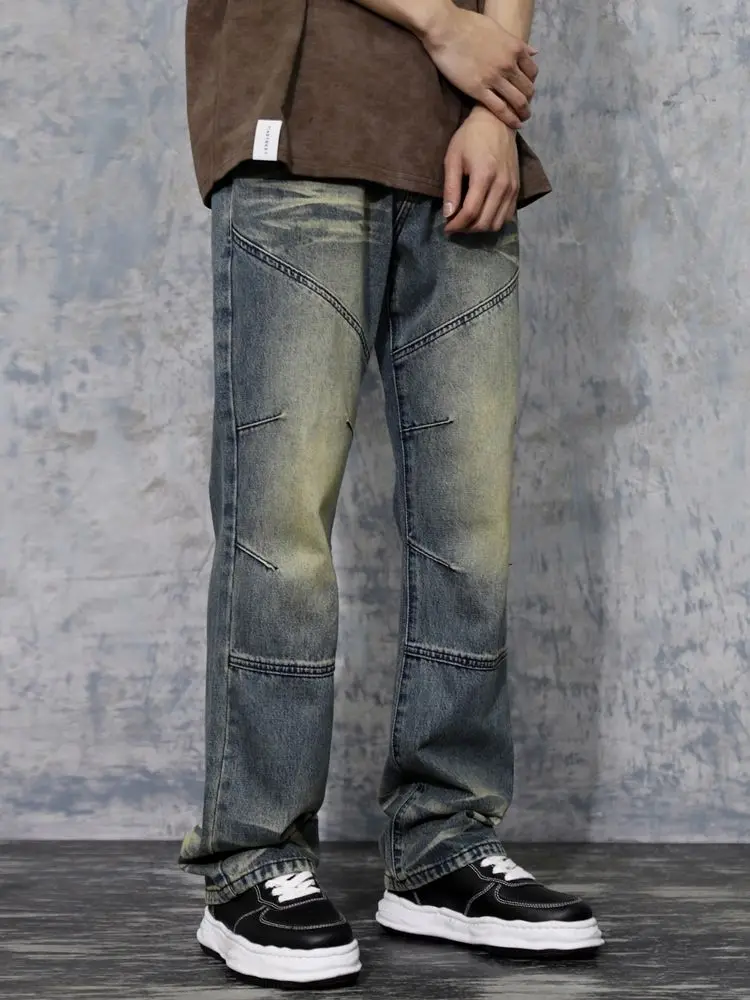 

Spring and Autumn Loose Straight Leg Pants Long Pants Men's Jeans Washed Distress Straight Leg Men's Pants Retro Wide Leg pants