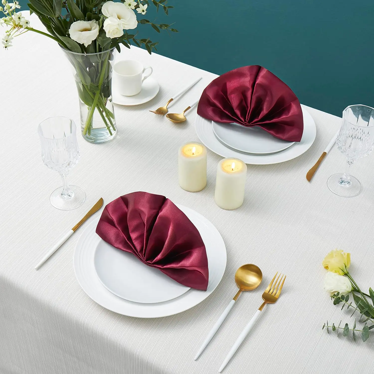 100팩 사각 새틴 디너 냅킨, 20x20인치 실키 소프트 스무스 테이블 클로스 냅킨 레스토랑 웨딩용, 버건디
