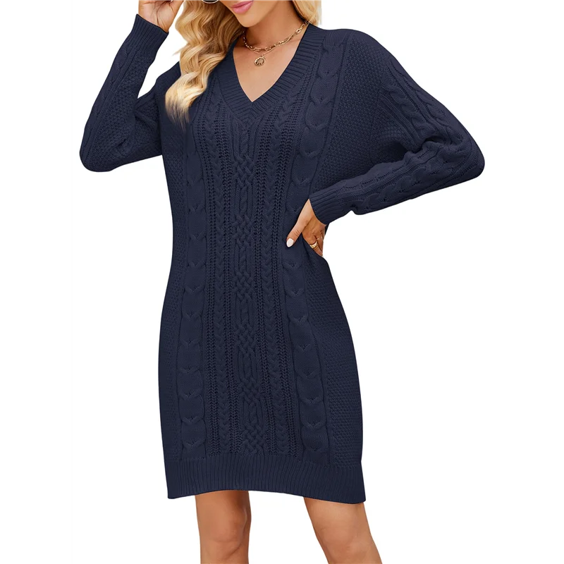 

Women's V Neck Long Sleeve Above The Knee Relaxed Pullover Fall Sweater Dresses