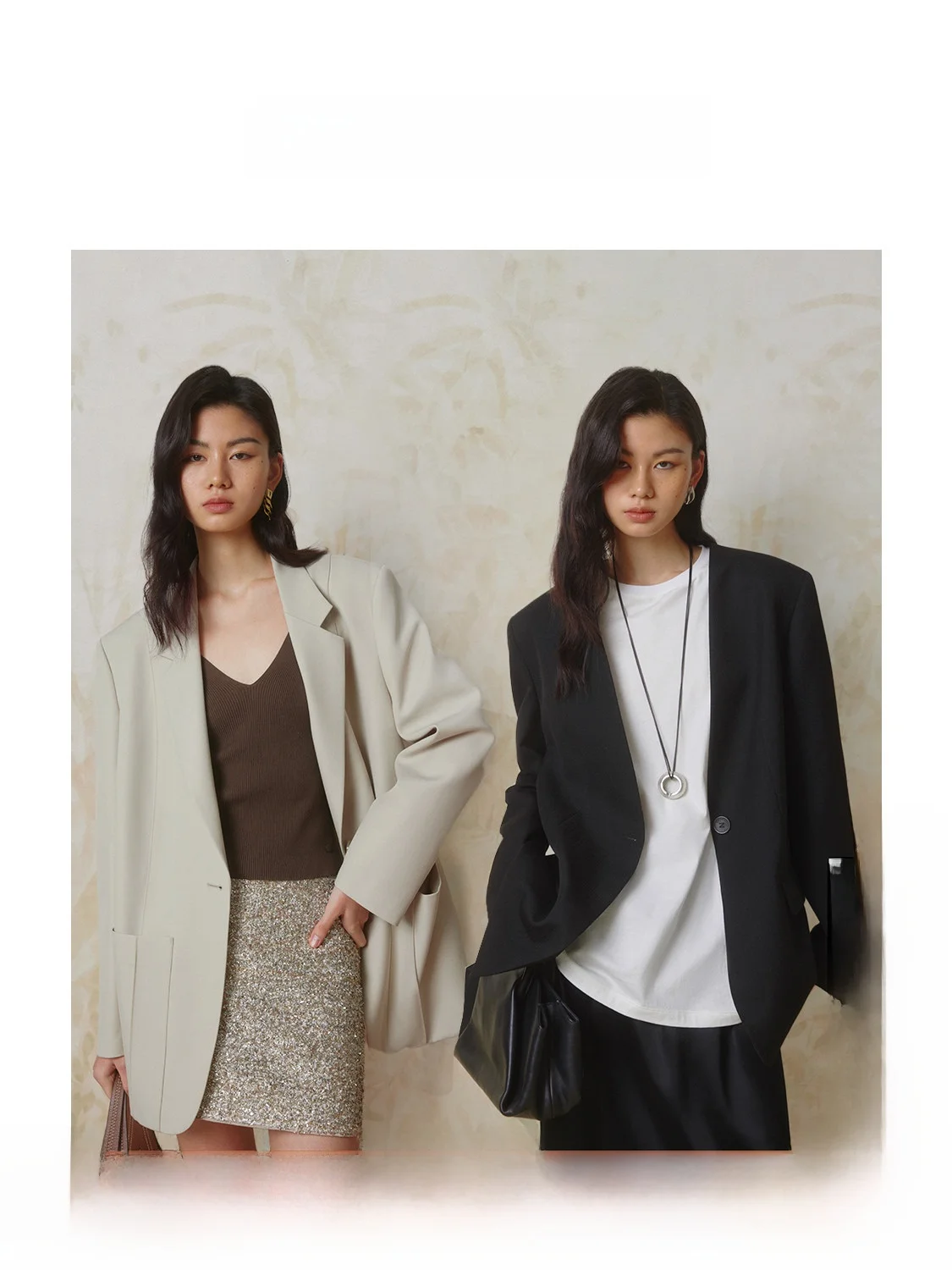 

Ele Simple One-Button Women's Suit Jaet ZHIZHI Breaktough Plain Spread Collar Woolen Coat for Commuting