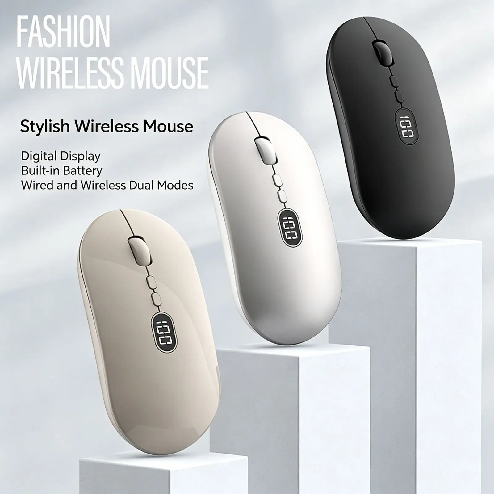 

Rechargeable Dual Mode Wireless Mouse With LED Power Display Silent Ergonomic 2.4G Bluetooth Mice for Laptop PC Tablet Desktop