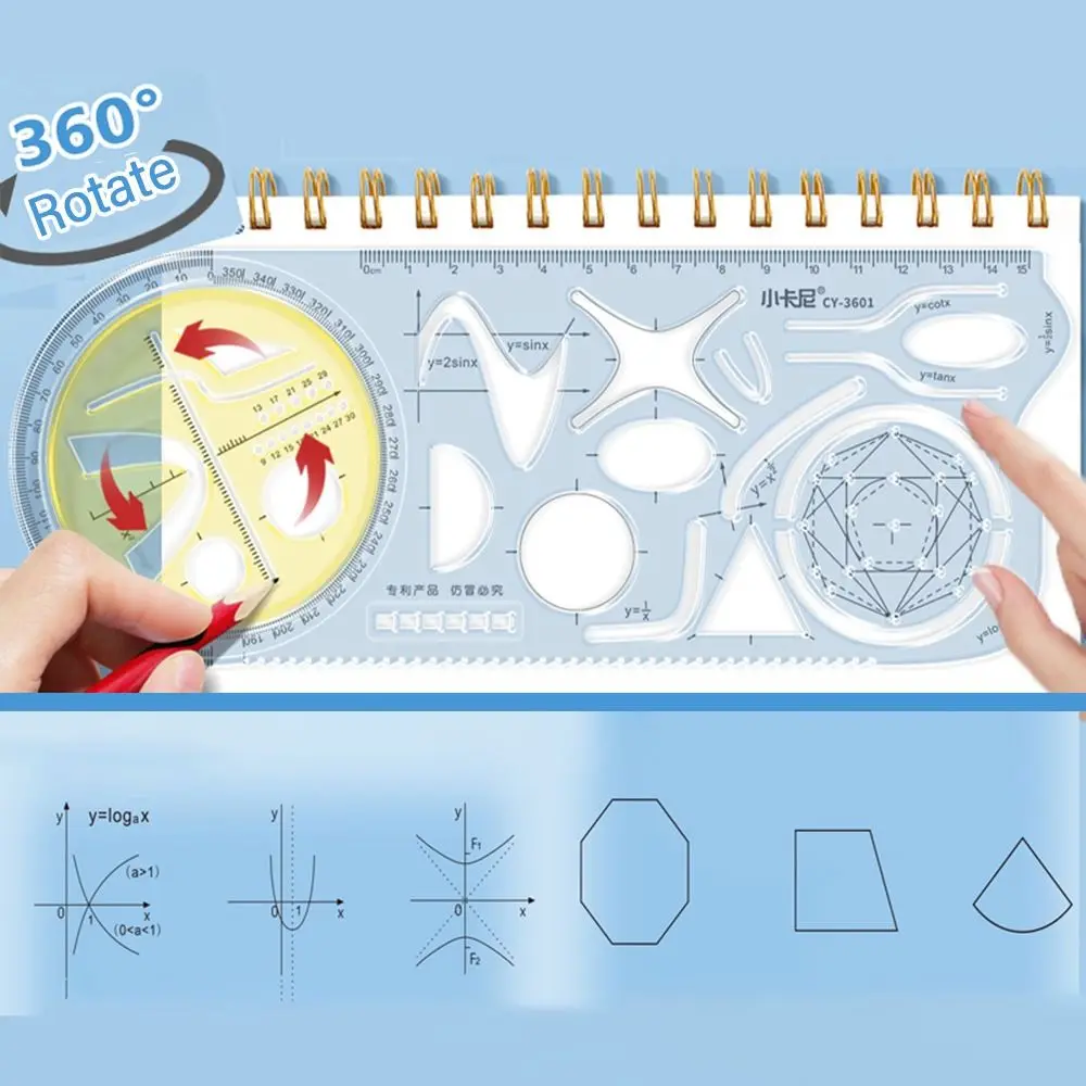 Regla de dibujo geométrica multifunción rotativa, transportador, herramienta de medición de aprendizaje, papelería creativa, regalo, suministros de oficina escolar