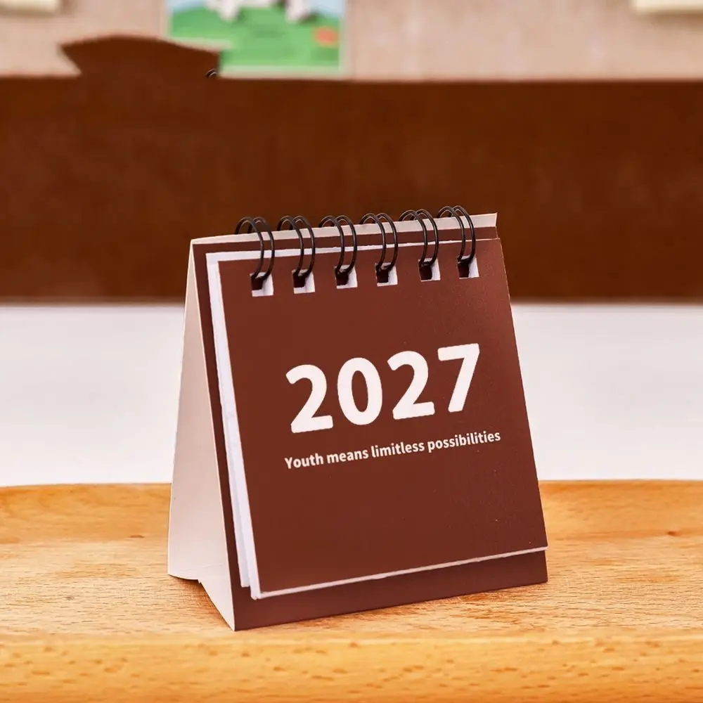 Vertical 2027 Mini Calendar Mini Thick Paper Standing Desk Calendar Memo Notes Freestanding Base Desktop Calendar Office