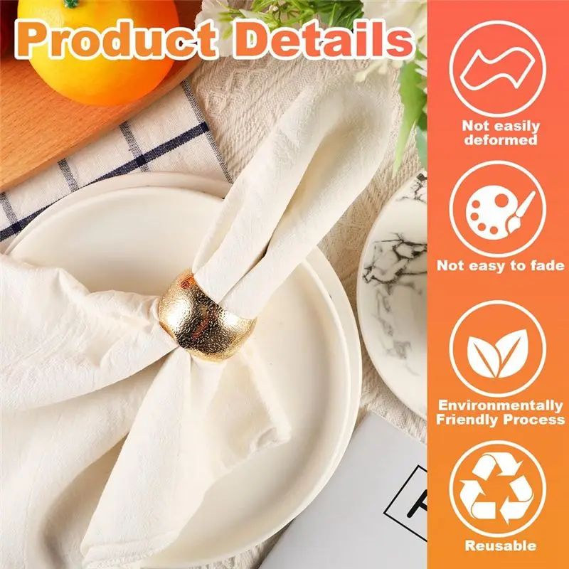 B62B 24Pcs Gold Napkin Rings Metal Napkin Holders for Cloth Napkins Wedding Table Decoration Durable