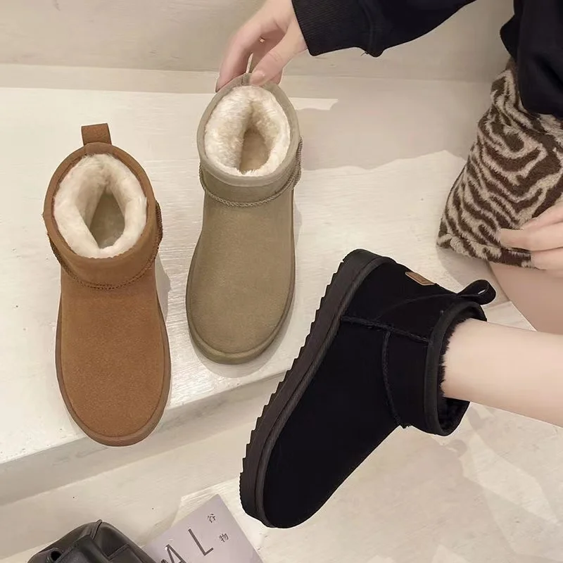 2024 Fashion New Thick-Soled Round Toe Women\'s Super Mini Boots Plush Warm Winter Ankle Boots Thick-soled Snow Boots for Women