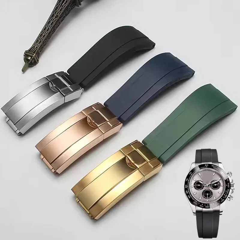 For Rolex Rubber Wrist Yacht Daytona Submarine Black Green Water Ghost Explorer 20mm Stainless Steel Folding Buckle Watch Straps