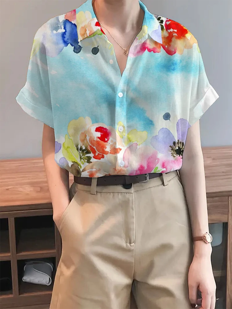 Casual And Comfortable High Quality Women's Shirts Summer New Fashionable And Elegant Lapel Shirts Floral Print Loose Tops