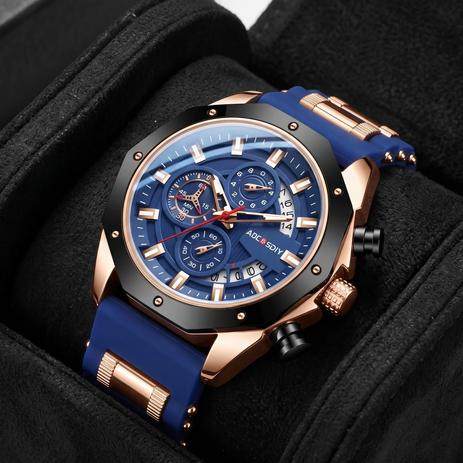 AOCASDIY Men's Timing Quartz Watch, Multifunctional Dial, Date Window, Luminous Hands, Sports & Business Watch
