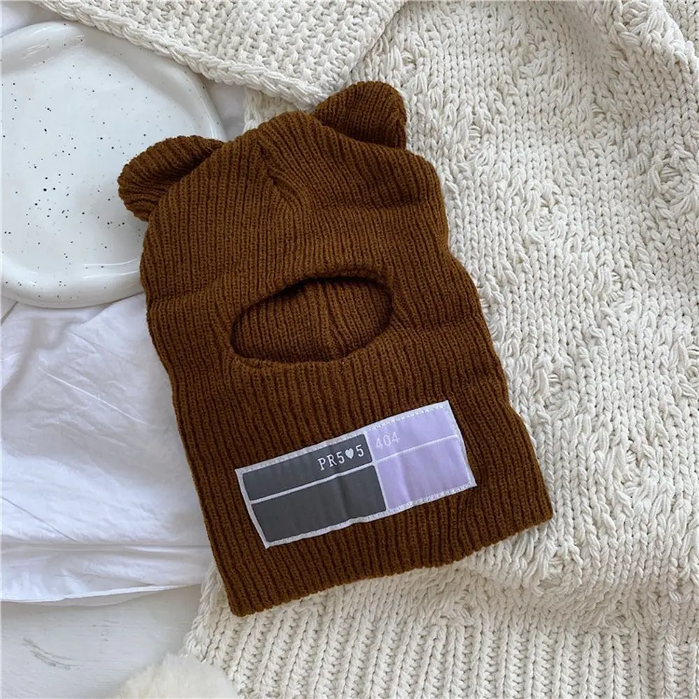 

Simple Outdoors Bear Ear Neck Warm Winter Warm Hat Wool Hats Ski Mask Women Hat Men Beanie Cap Knitted Hat