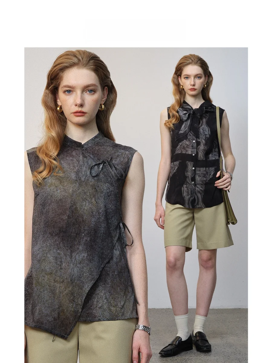 

Havehas Classical Beau New Chinese Sle Lightweight Copper Ammonia Svel Silk Collar irt ort Top for Women