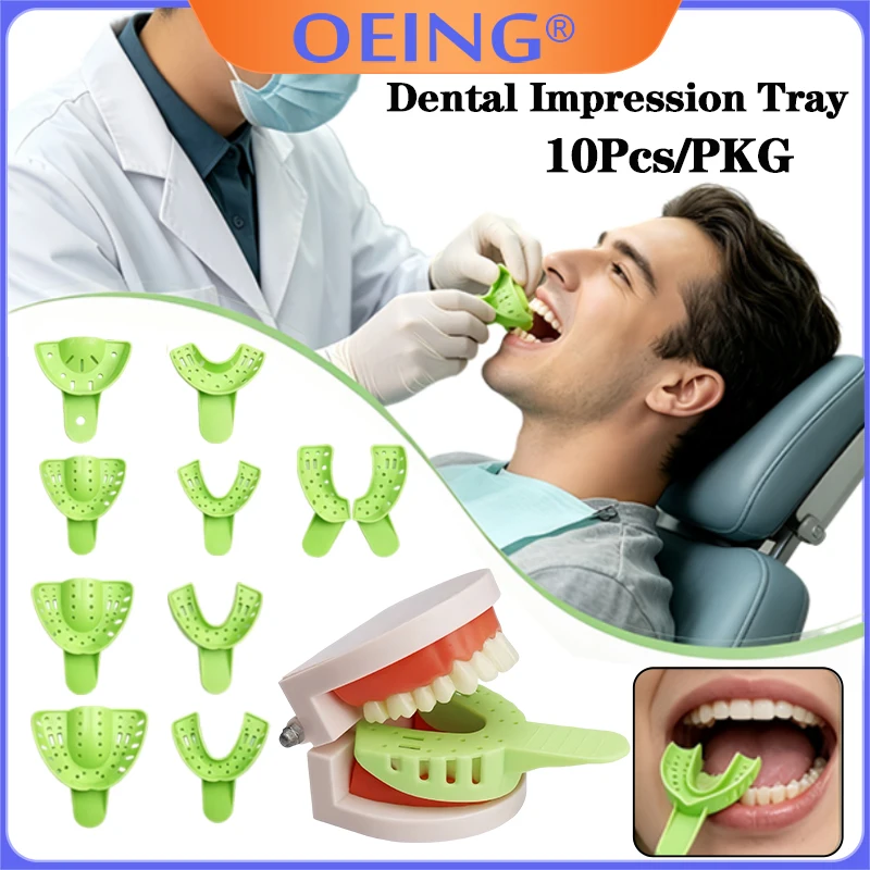 10pcs/Set Dental Plastic Impression Trays Perforated Green Tooth Holder Durable Autoclave Teeth Tray Dentist Oral Material Tool