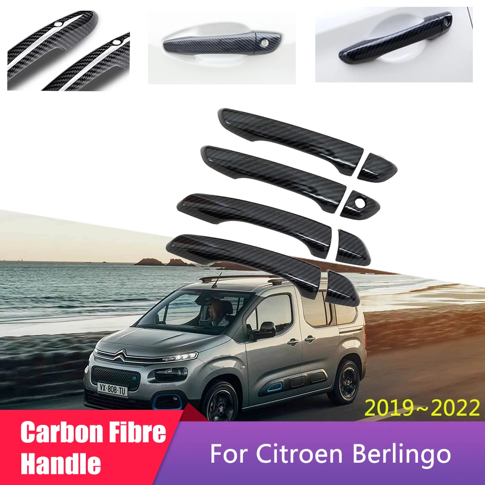 Carbon Fiber Door Handle Cover for Citroen Berlingo K9 2019 2020 2021 2022 Peugeot Partner Rifter Car Accessories Style Stickers