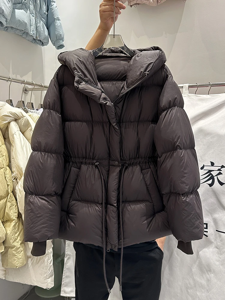 2025 Winter New Women\'s Down Jacket Loose Commuter Windproof Hooded White Duck Down Warm Jacket